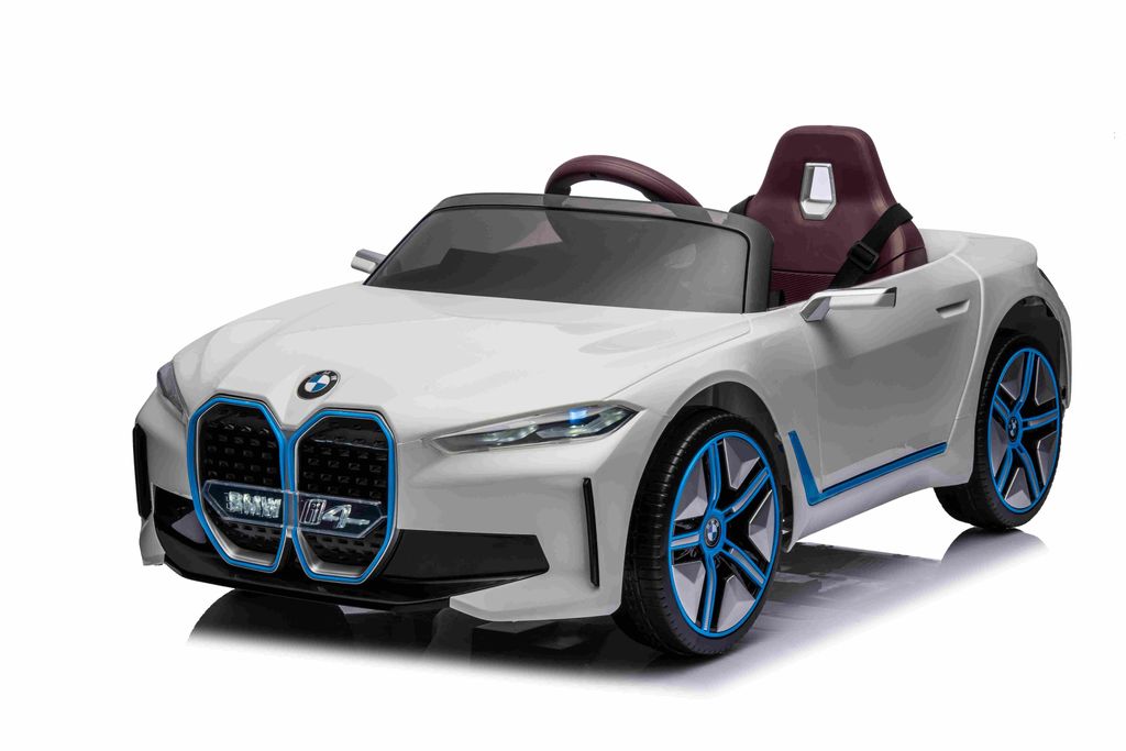 Mașină electrică BMW i4 (capacitate maximă de încărcare 30 kg, scaune din piele, 12V7Ah, 4 motoare de câte 45W, telecomandă, roți moi EVA, dimensiuni 115x67x45 cm) art. JE1009