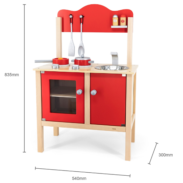 Деревянная кухня с аксессуарами, цвет красный, арт.50384