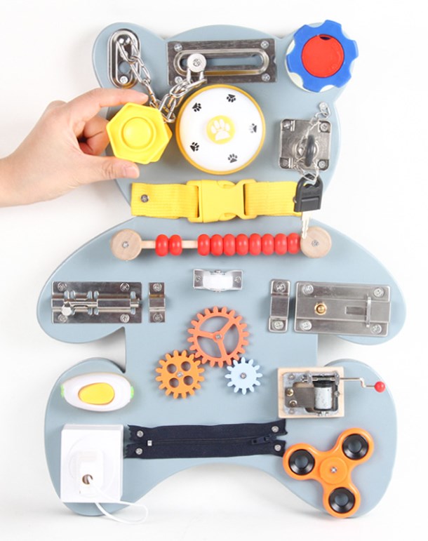 Busyboard din lemn "Ursulet", gri S12D010