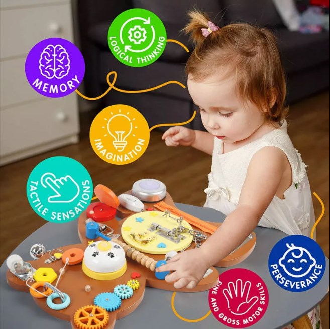Busyboard din lemn "Ursulet", maro S12D009