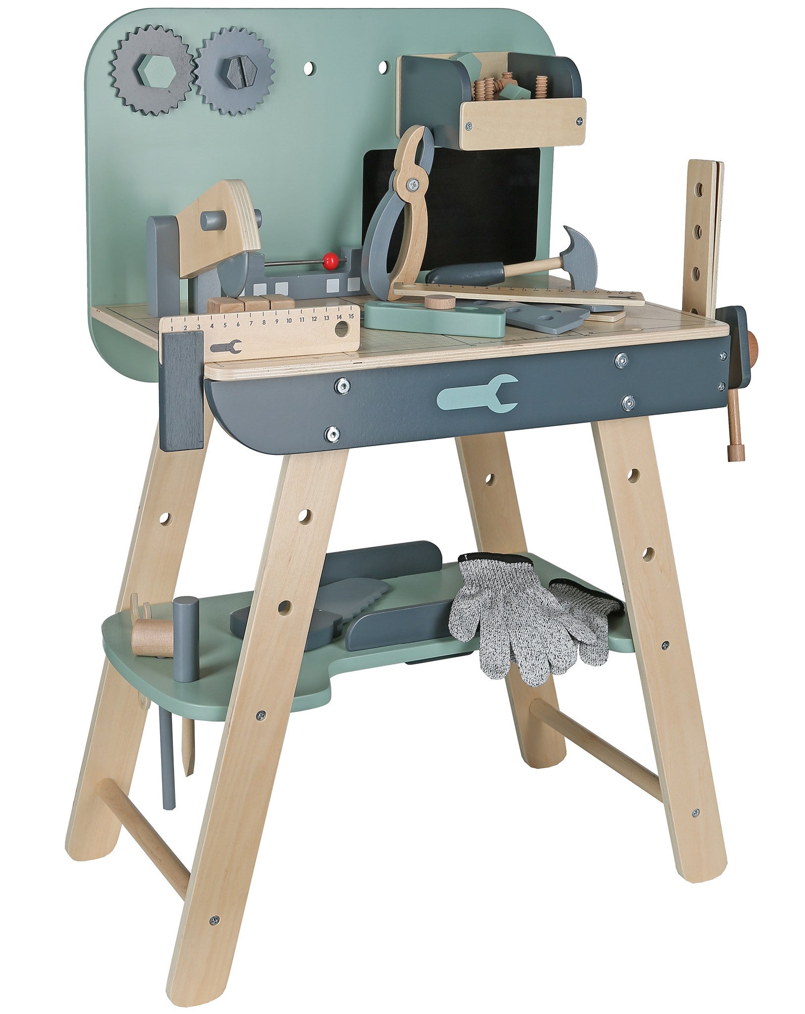 Masa de lemn pentru copii cu unelte,54×30×74 cm, turcoaz W03D246