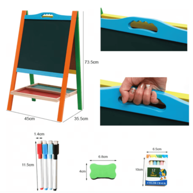 Двойная деревянная образовательная доска | Магнитная и чёрная меловая поверхность 07039 tt