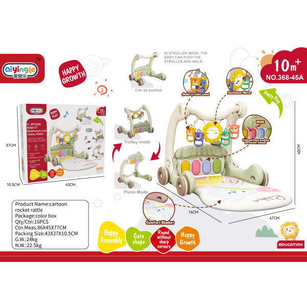 008265 Детская коляска - интерактивный коврик 2 в 1 с музыкой и светом - зеленый