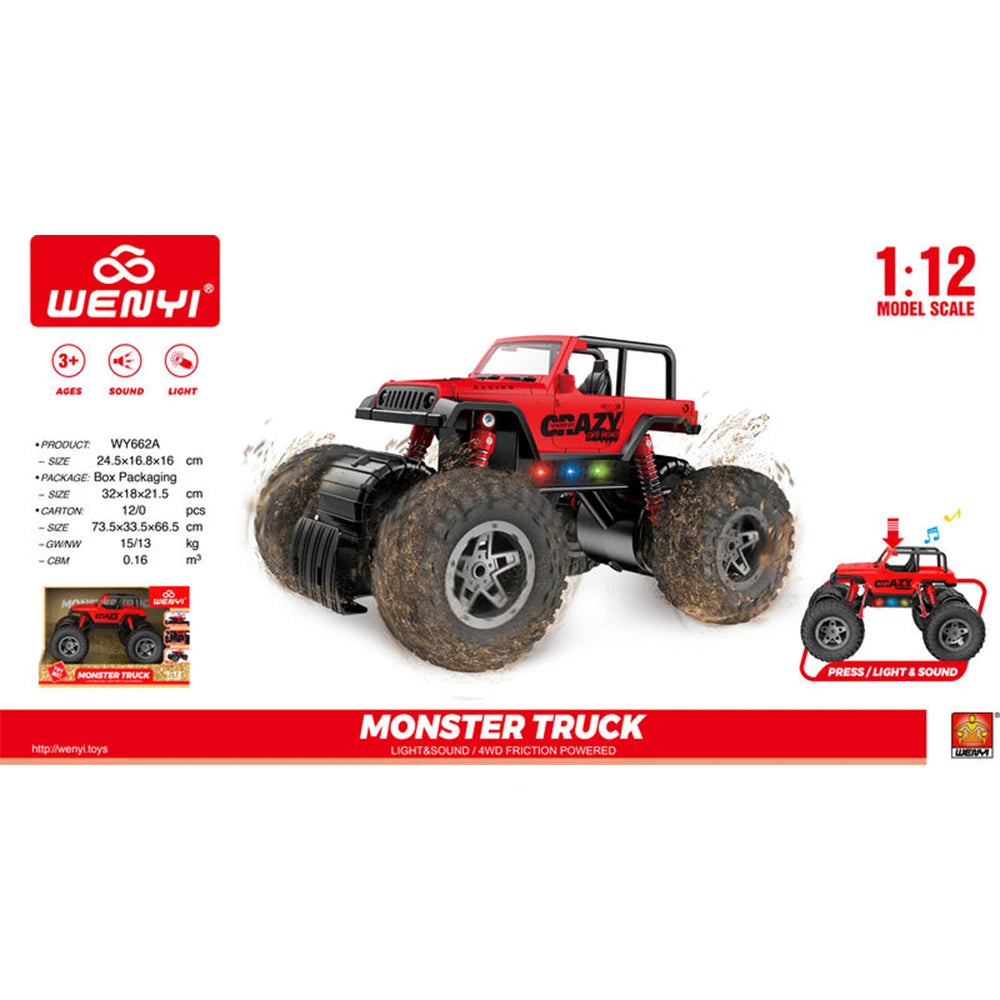 (16626) 1:12 Monster Truck cu inerție (lumină/sunet) WY662A