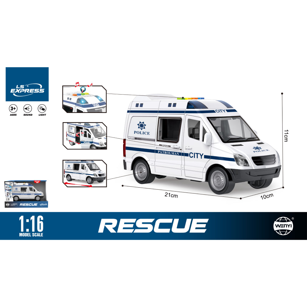 (65907) 1:16 Ambulanță cu inertie (lumini /sunete) WY590F
