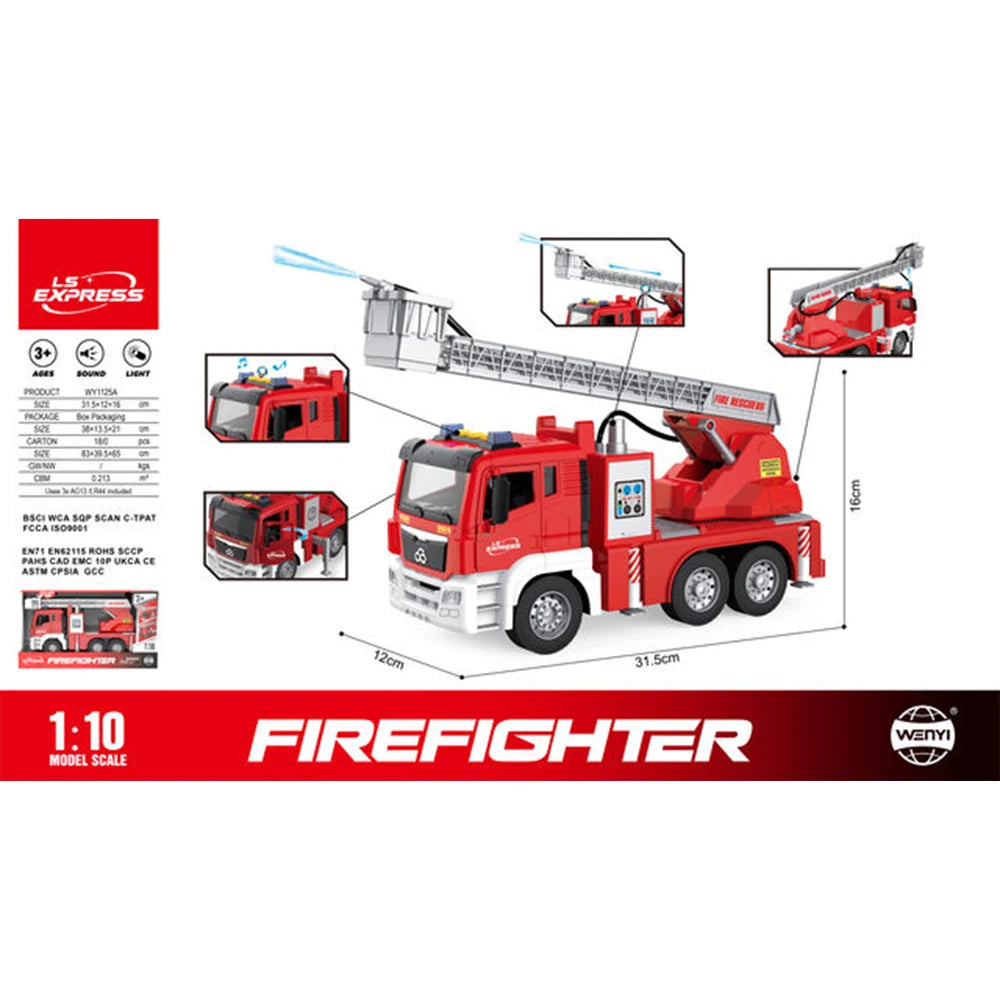 Autospecială de pompieri cu scară, cu inerție, lumină și sunet - 1:10 - WY1125A (11253)