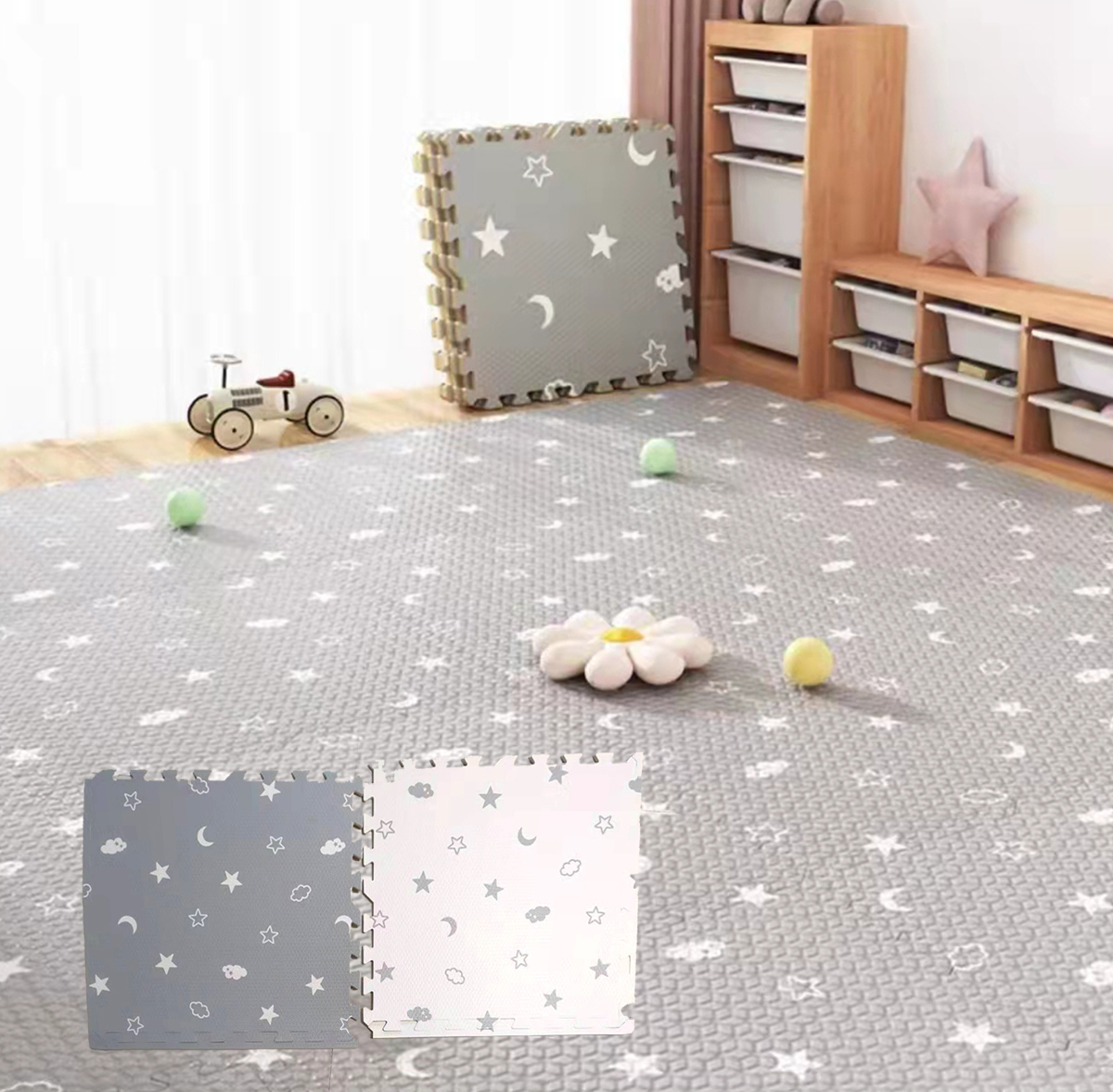 Puzzle de podea, 4 buc.×60cm, gri/alb, KTPT006