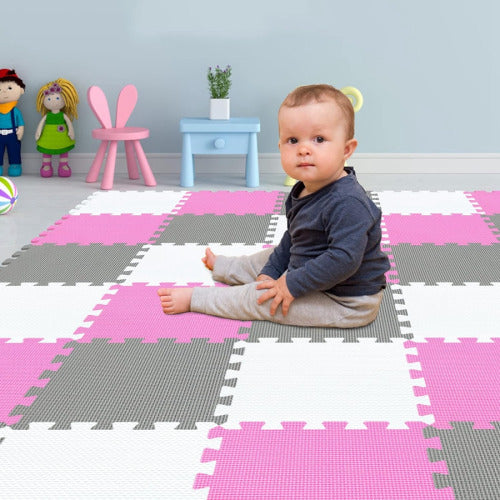 Puzzle pentru podea 9 bucăți alb/gri/roz, KTPT017