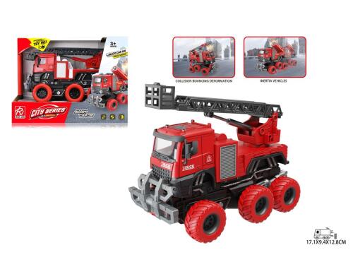 Masina metalica de pompieri metalica cu mecanism inertial, cu scara, Scara 1:32, RJ6961-1