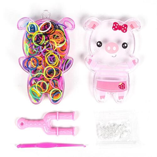 Set de elastice pentru impletit, in cutie in forma de purcelus, J43