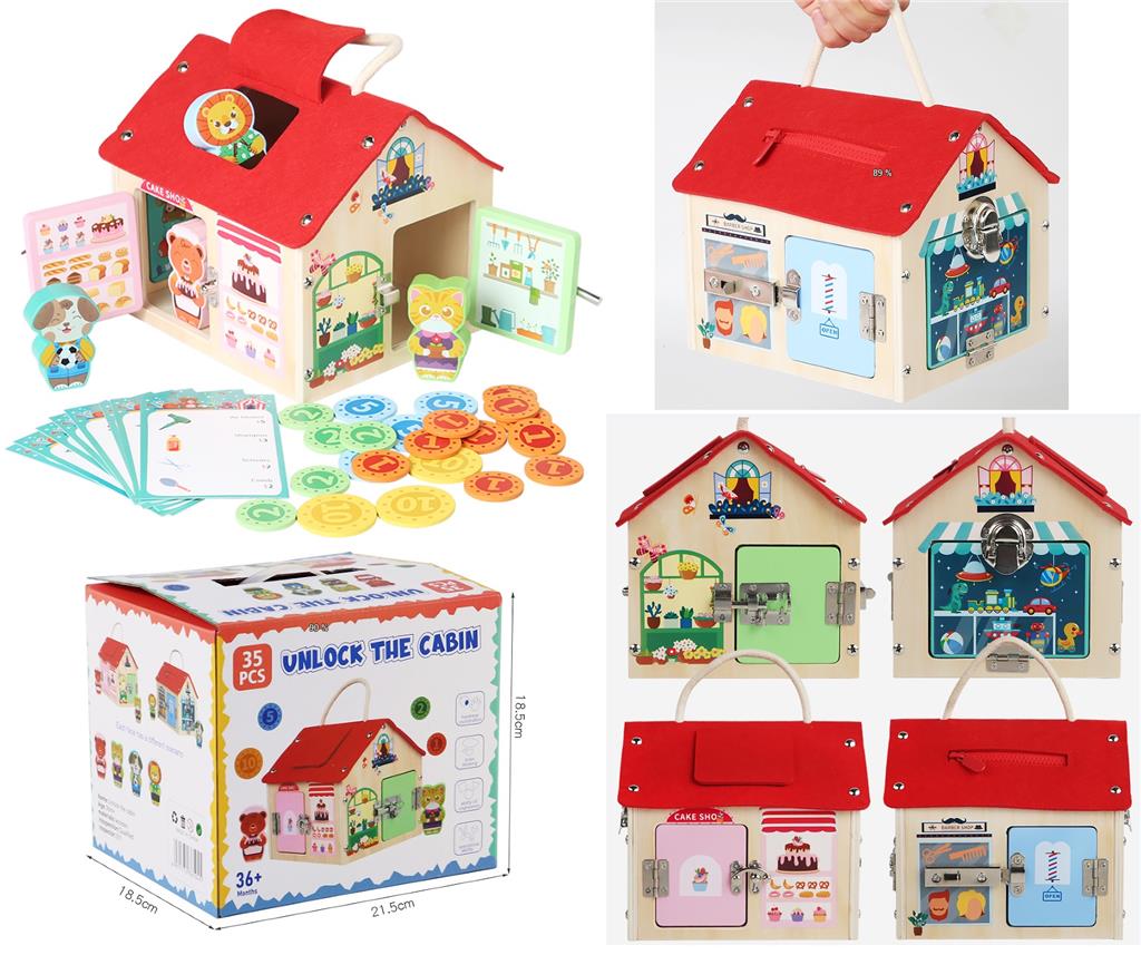 Casuta din lemn cu sistem de descuiere, Dimensiuni
18,5 x 18,5 x 21,5 cm BLLN-5045