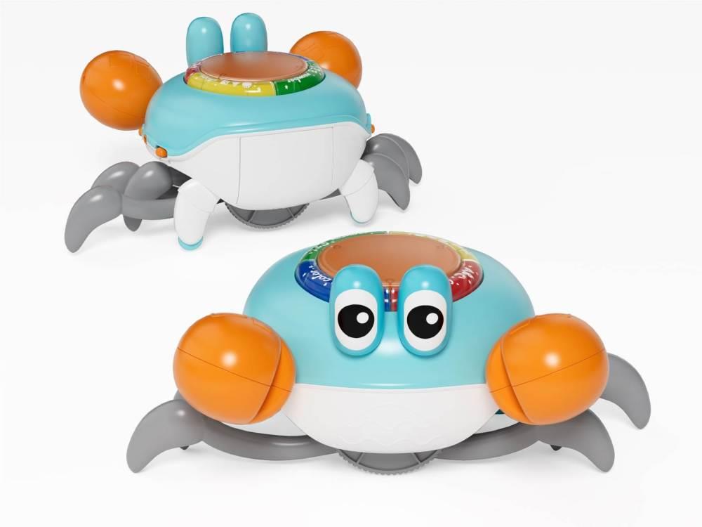 Jucarie interactiva Crabul alergator, se taraste, bate din clesti si toba, XQS5004A