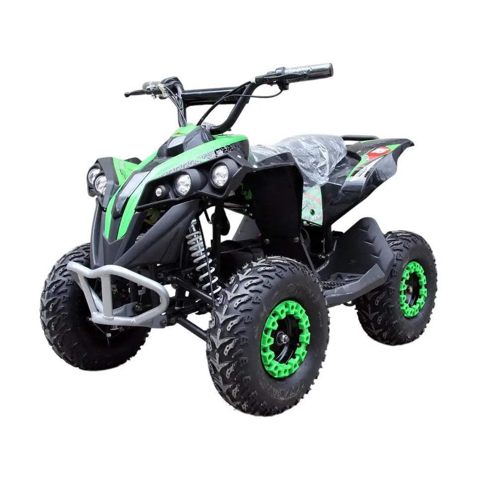 ATV electric 36V 1000W cu motor cu perii. Cadru din metal, roți gonflabile, acumulatori cu plumb-acid 36V 12Ah, faruri funcționale, alarmă, greutate maximă admisă: 90 kg. Art. RTM50