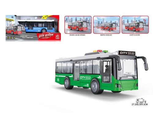 Autobuz inerțial „City Bus”, lumini/sunet, verde, RJ5503