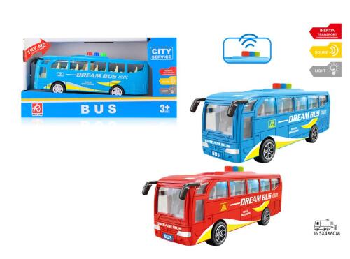 Autobuz inerțial roșu 1:32 cu lumini și sunet, RJ6688