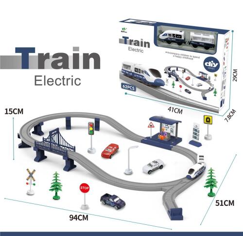 Tren electric de poliție cu cale ferată și accesorii, 62 piese, culori asortate, AU5883