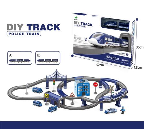 Tren electric de poliție cu cale ferată și accesorii, 92 piese, culori asortate, AU6882AB