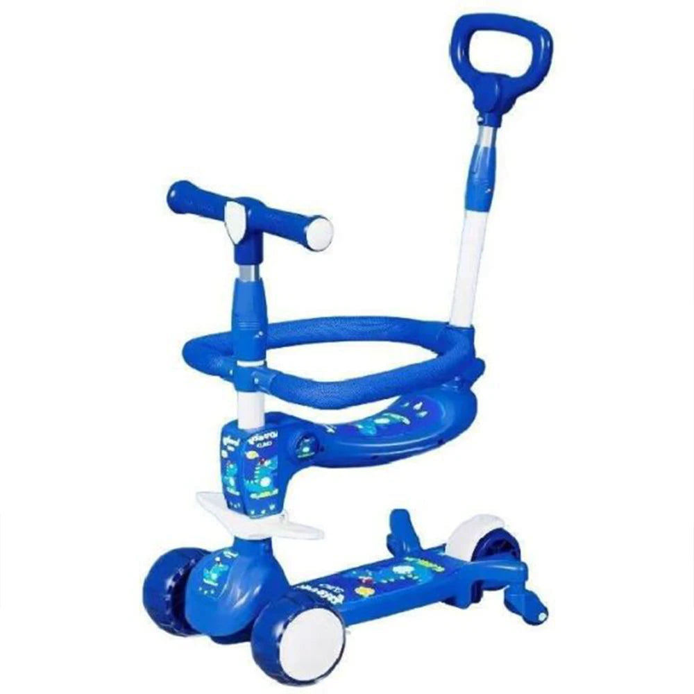 Trotinetă pentru copii 6 în 1 cu scaun, mâner parental, roți luminoase și muzică, 3 culori, RTM Scooter (JSC366)