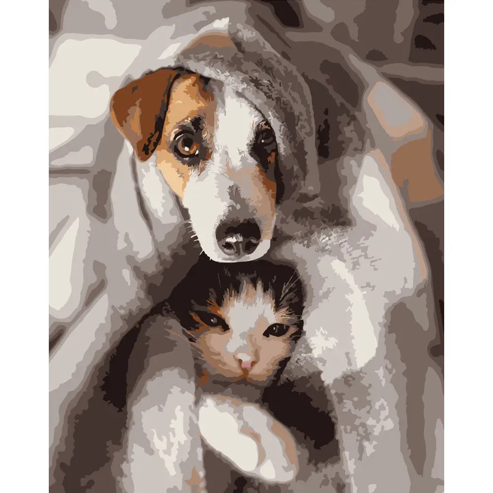 Pictura pe numere „Câine și pisică”, 40×50 cm (DY224)