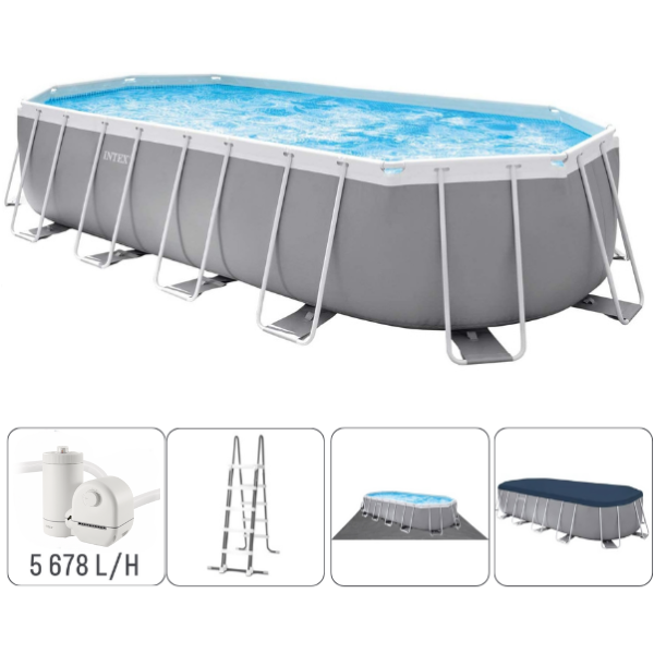 INTEX Piscină PRISM FRAME OVAL 610х305×122сm, 18202L, cadru metalic, cu pompă de filtrare SKU: 26798