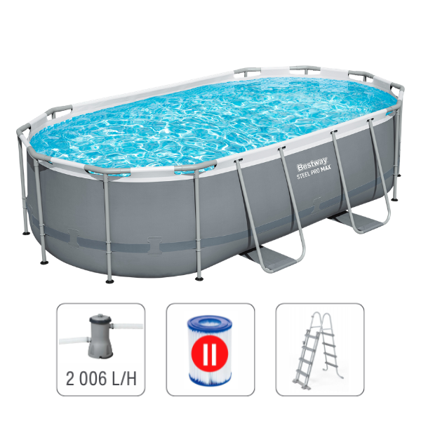 Bestway Piscina STEEL PRO MAX Oval 427x250x100 cm, 7250L, cadru metalic SKU: 56620BW