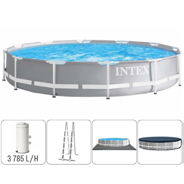 Бассейн INTEX PRISM FRAME PREMIUM 457×107 см, 14614 л, металлический каркас, с фильтрующим насосом. Артикул: 26724
