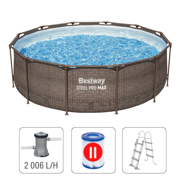 Круглый ротанговый бассейн Bestway Pool STEEL PRO MAX 366×100 см, 9150L, металлический каркас 56709BW