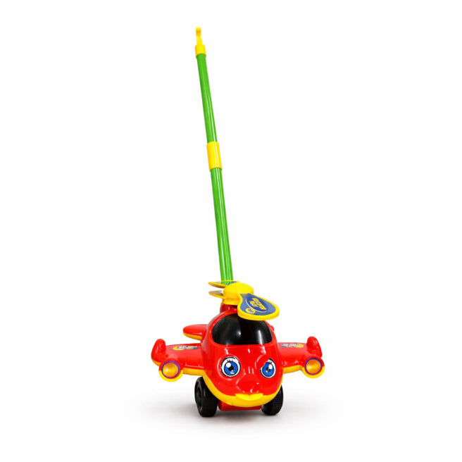 Jucarie de impins "Avion", rosu cod 10093b, galben cod 10092b