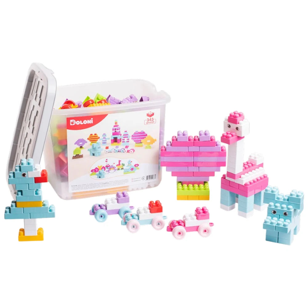Set de construcție 343 piese cu cutie de depozitare, Doloni (013999/02)
