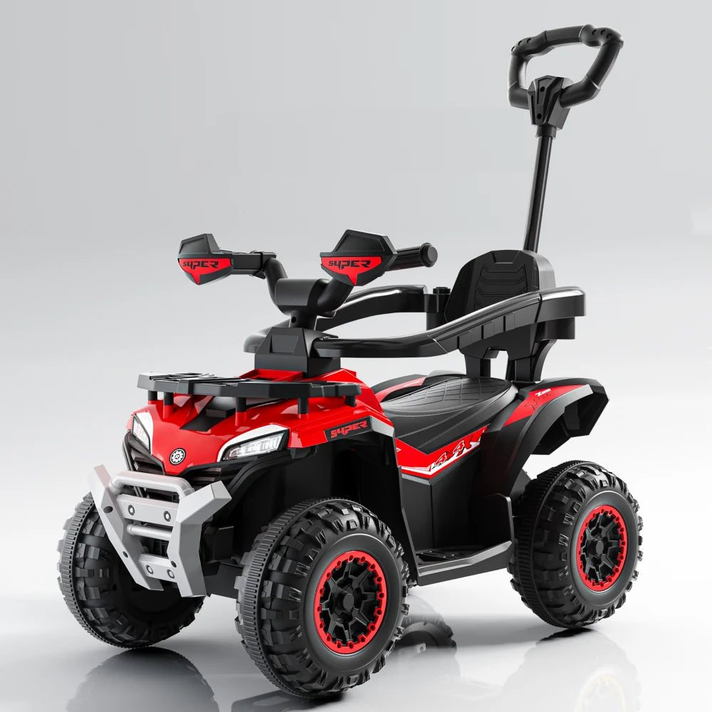 ATV electric pentru copii cu mâner parental, muzică și lumini, design off-road, roșu (948267)