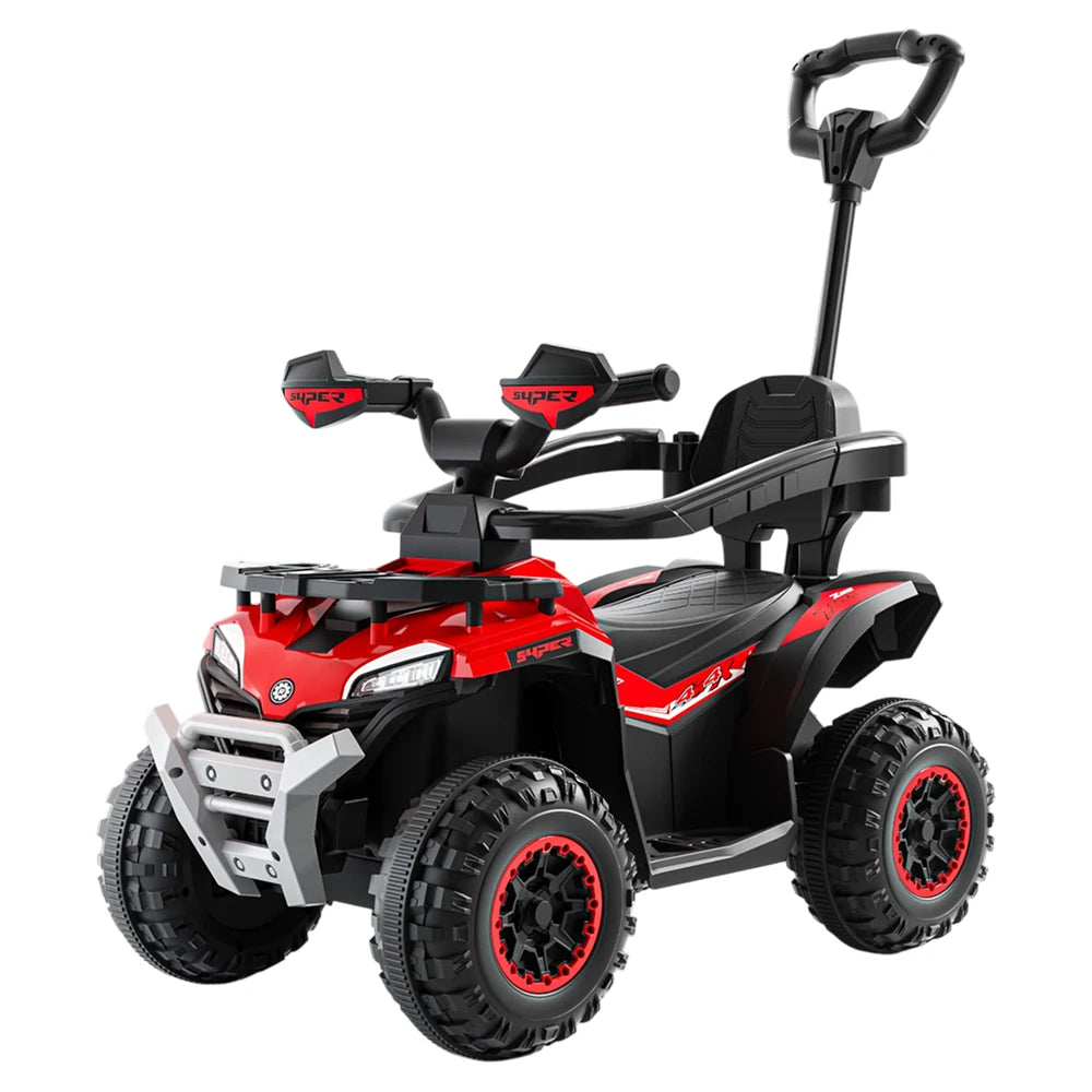 Tolocar ATV pentru copii cu mâner parental, muzică și lumini, design off-road, roșu (394087)