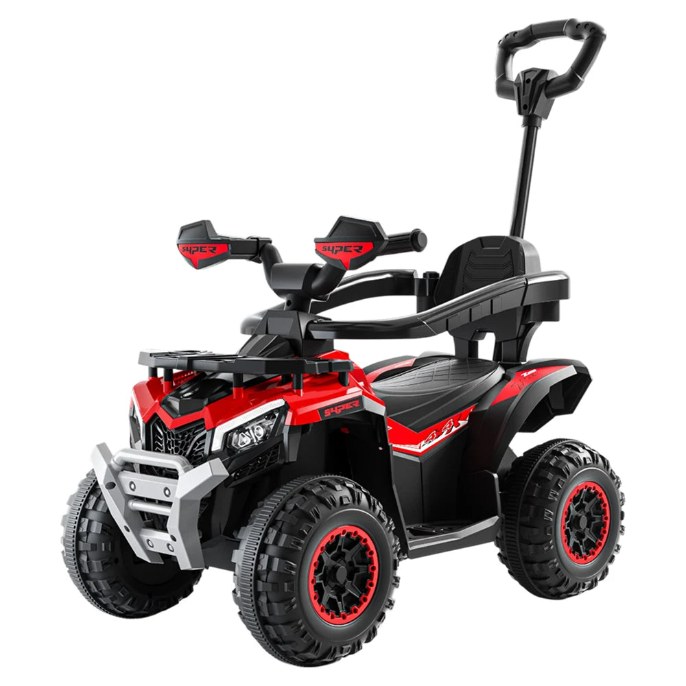 Tolocar ATV pentru copii, cu mâner parental, muzică și lumini, design modern, roșu (829479)