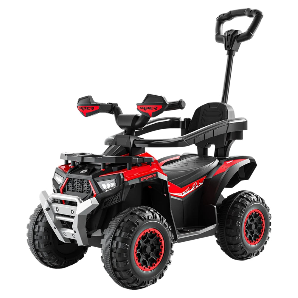 Tolocar ATV pentru copii, cu mâner parental, muzică și lumini, design sport, roșu (719369)