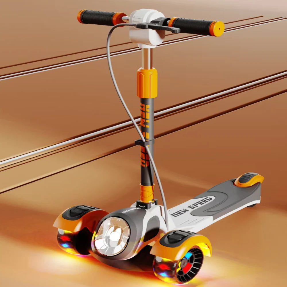 Trotinetă pentru copii cu 3 roți luminoase, far cu lumină, muzică, frână de mână, portocaliu, RTM Scooter (56756)