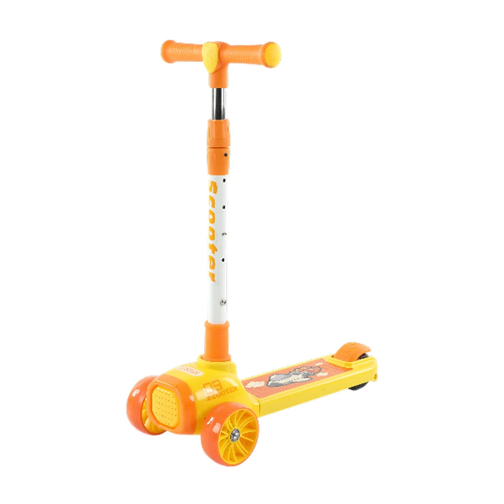 Trotinetă pentru copii cu 3 roți luminoase, platformă cu lumini și muzică, galben, RTM Scooter (88948)
