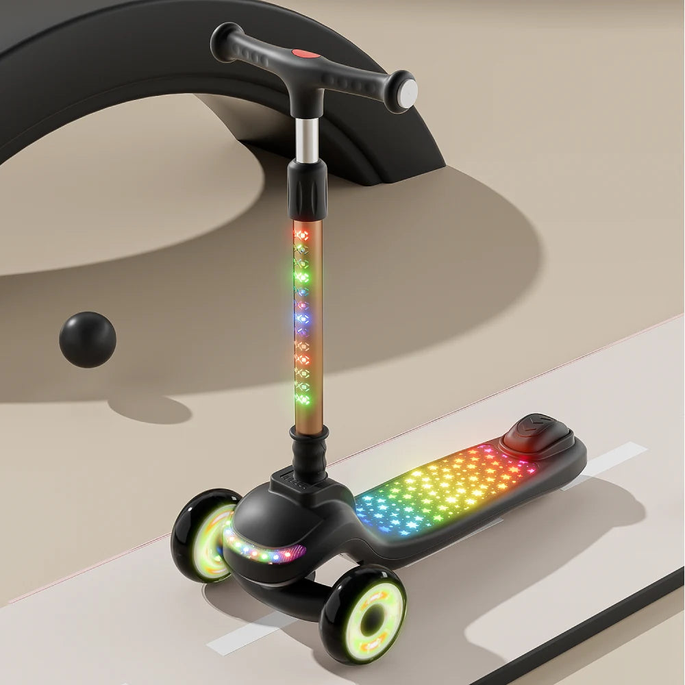 Trotinetă pentru copii cu 3 roți luminoase, platformă cu muzică și lumini, ghidon cu lumini, negru, RTM Scooter (40465)