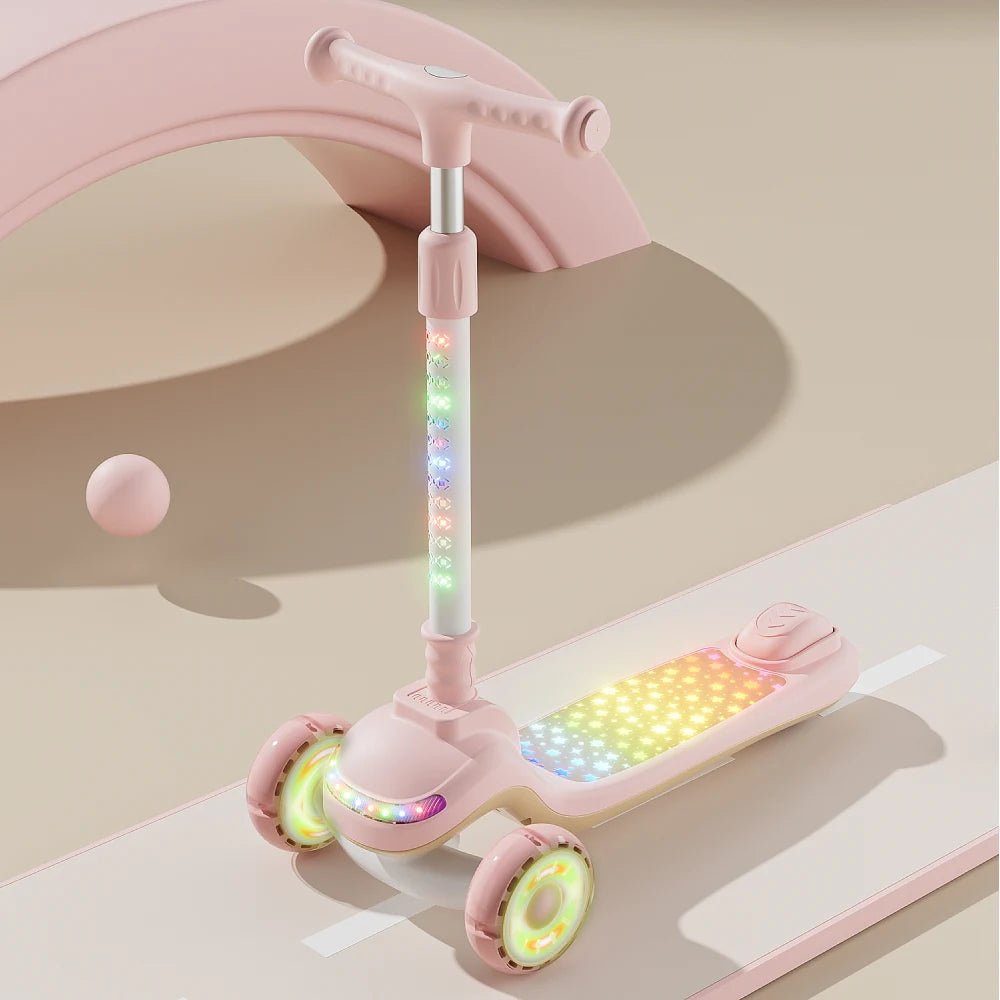 Trotinetă pentru copii cu 3 roți luminoase, platformă cu muzică și lumini, ghidon cu lumini, roz, RTM Scooter (40656)
