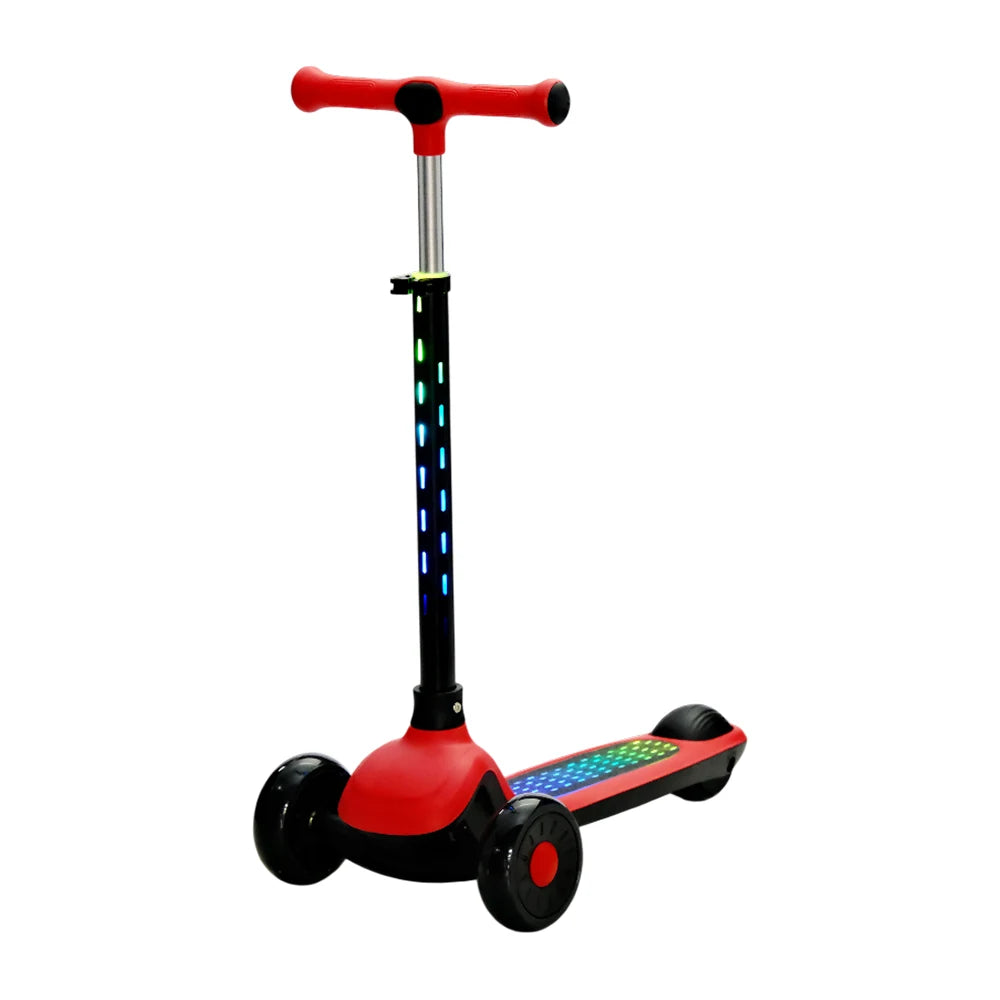 Детский самокат с 3 светящимися колесами, светящейся платформой и рулем, красный, RTM Scooter (46894)