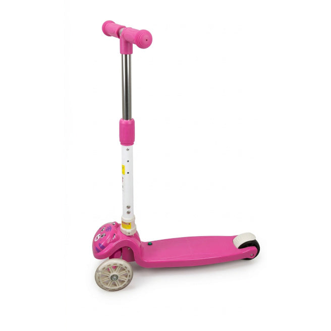 Детский трехколесный складной самокат со светящимися колесами, розовый, код 990125