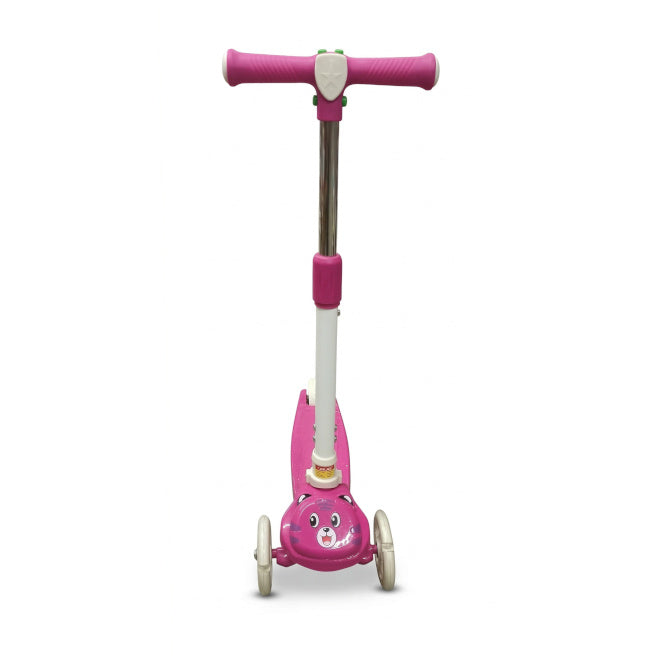 Детский трехколесный складной самокат со светящимися колесами, розовый, код 990125