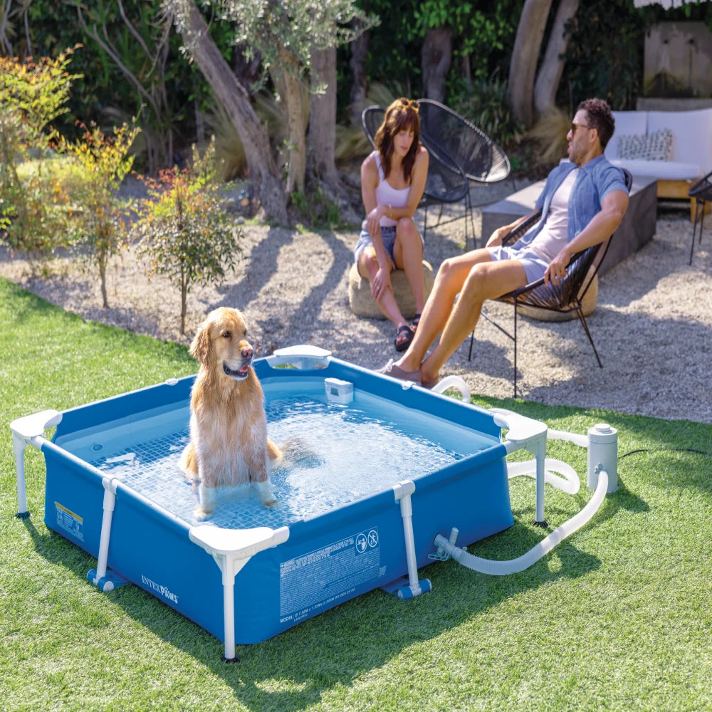 Piscină cu cadru metalic pentru animale de companie Pet Pool 152×152×30 cm, 537 L, filtru 1136 l/h, skimmer și prelată, Intex (48402)
