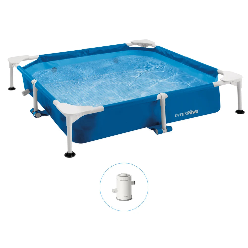 Piscină cu cadru metalic pentru animale de companie Pet Pool 152×152×30 cm, 537 L, filtru 1136 l/h, skimmer și prelată, Intex (48402)