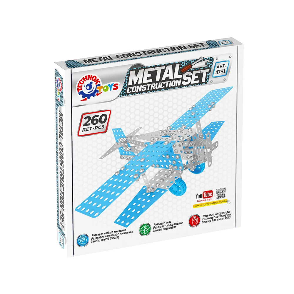 Constructor din metal „Avion biplan” , 260 piese ,Technok (4791)