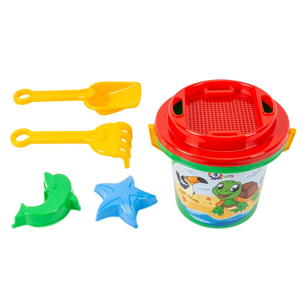 Set pentru nisip cu găletușă, sită și accesorii, Technok 28 × 21 × 18 cm (1189)