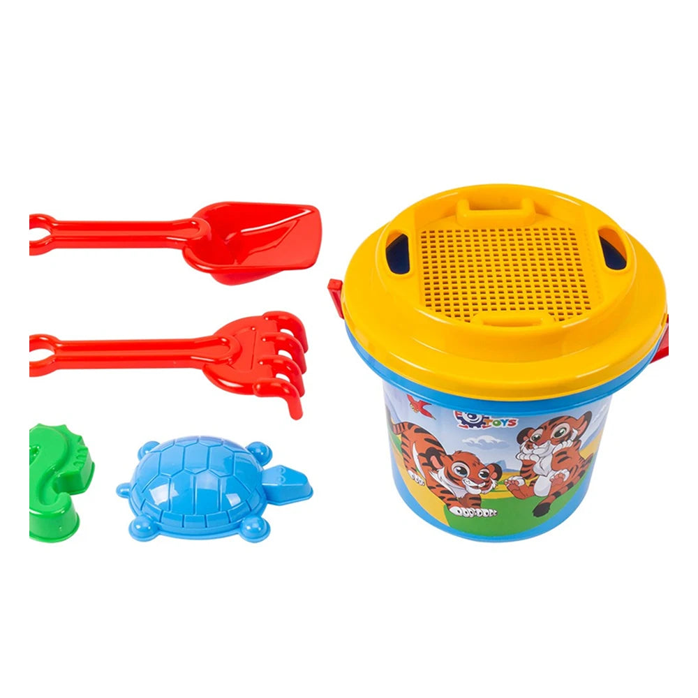 Set pentru nisip cu găletușă, sită și accesorii, Technok 28 × 21 × 18 cm (1189)