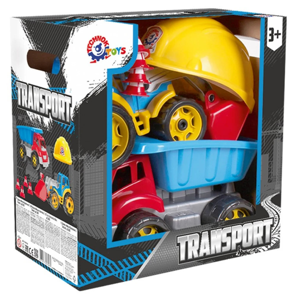 Set de construcții cu camion, excavator și accesorii, Technok (3985)
