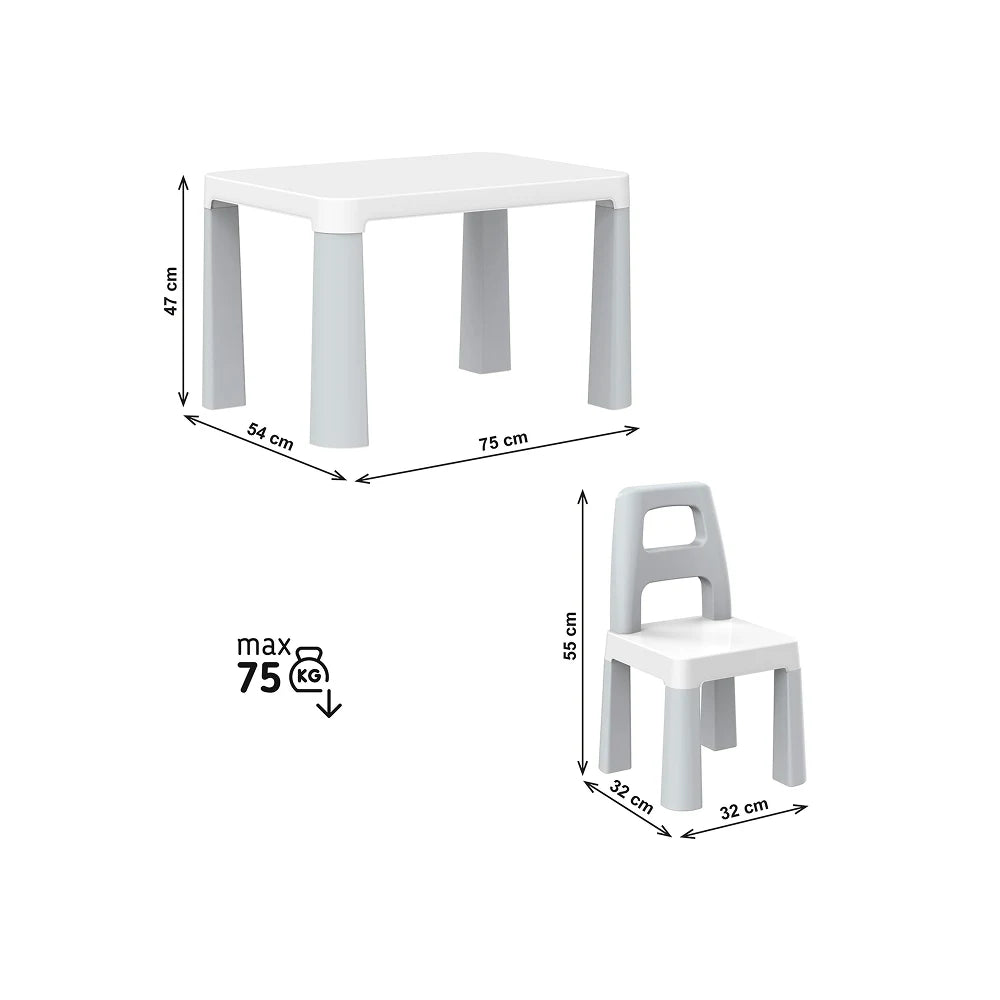 Masă pentru copii cu 2 scaune, set mobilier gri ,Technok (0150)