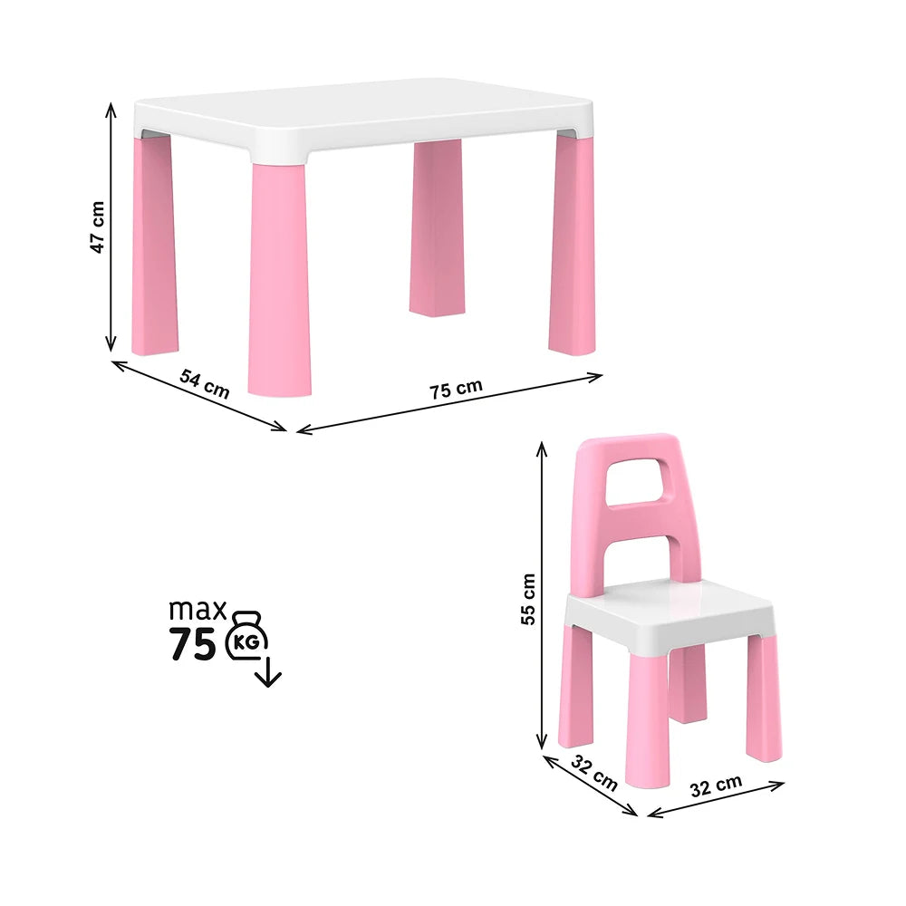 Masă pentru copii cu 2 scaune, set mobilier roz ,Technok (0457)