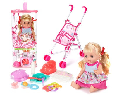 010096 Виниловый игровой набор с коляской, функциональный