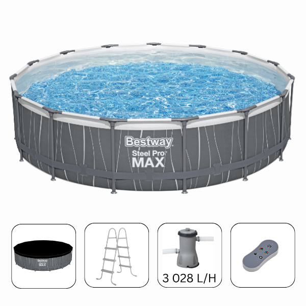 Bestway Piscină STEEL PRO MAX 457х107 cm, 14970L, cadru metalic, LED SKU: 561GDBW